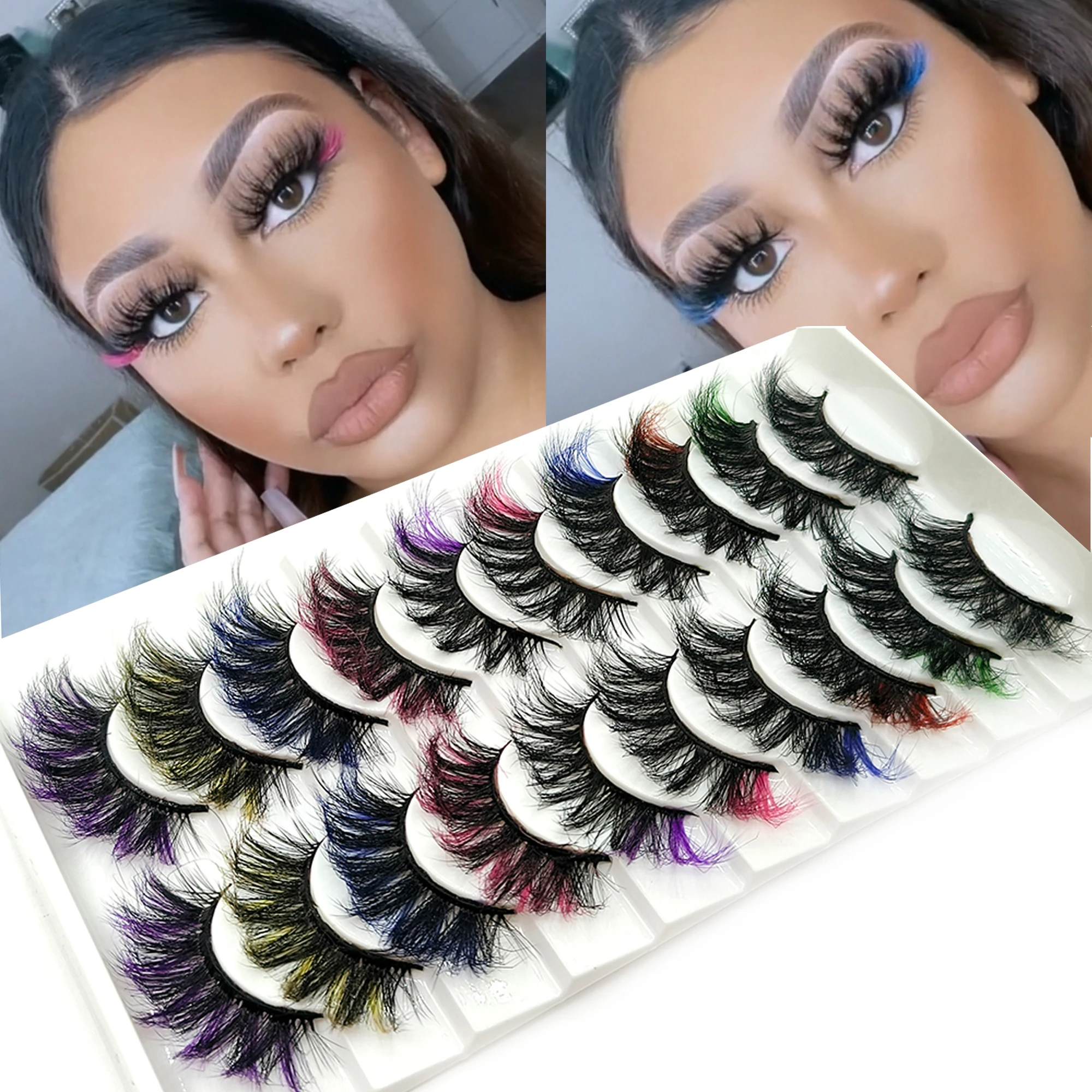 10/7/5 pairs Colorful False Eyelashes 3D Mink Colored - Image 2